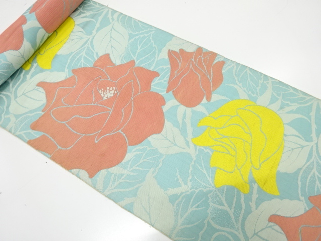 JAPANESE KIMONO / ANTIQUE BOLT FOR HASSUN OBI / SILK / WOVEN ROSE